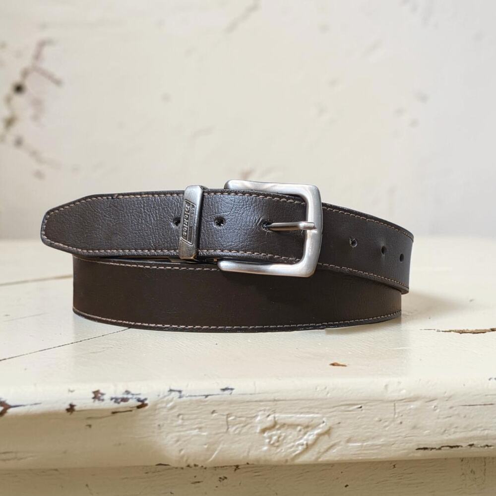 Men's DICKIES 100% Leather Brown Belt Silver Buckle 53"